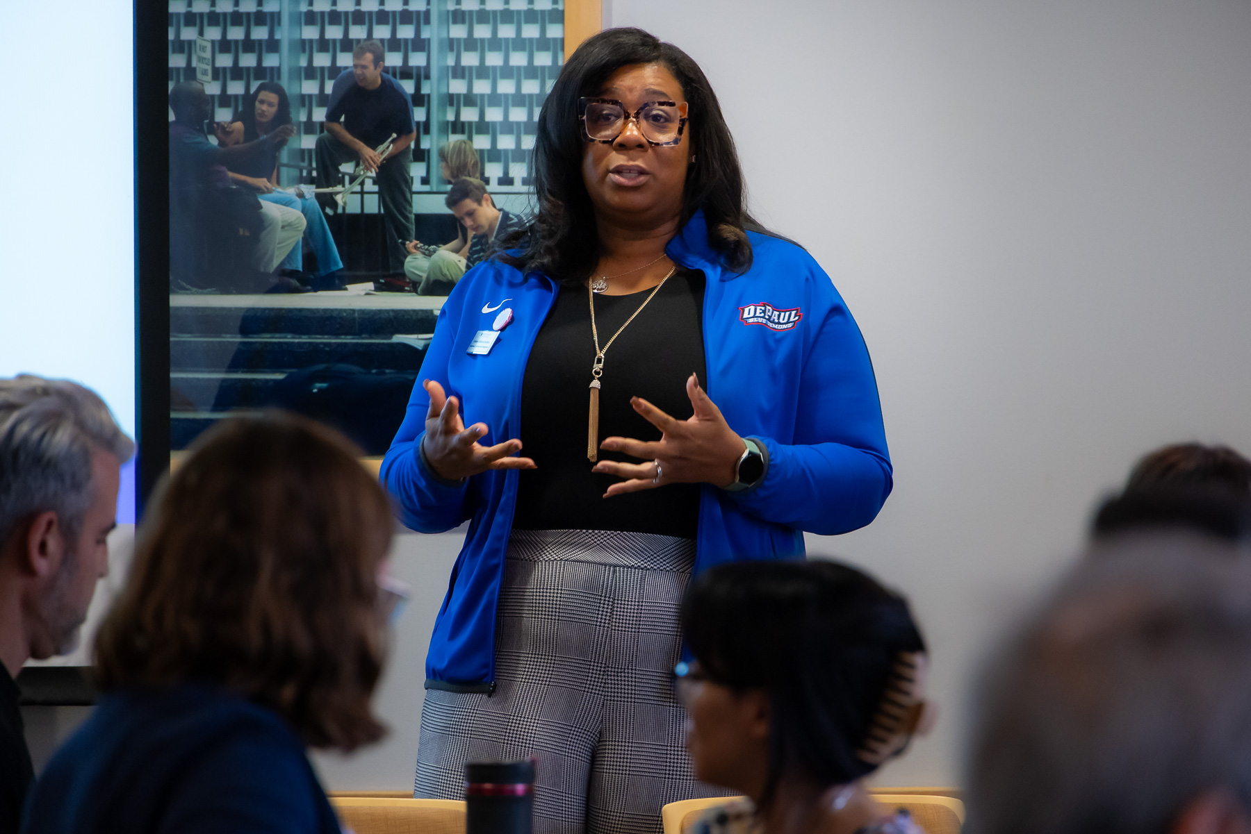Ashley Williams, director of Academic Continuity and Engagement, made opening remarks at the event. (Photo by Jeff Carrion / DePaul University) 